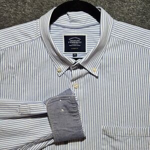 Charles Tyrwhitt Mens 2XL Classic Fit Oxford Shirt Blue Striped Button Flip Cuff